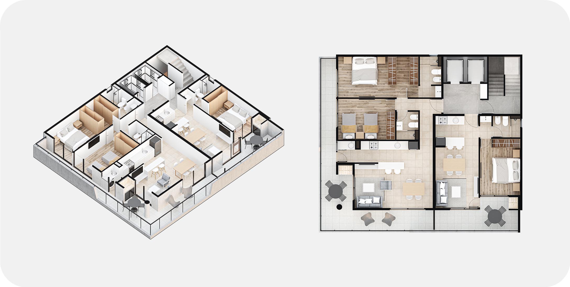 Axonometric and Top Floor Plans